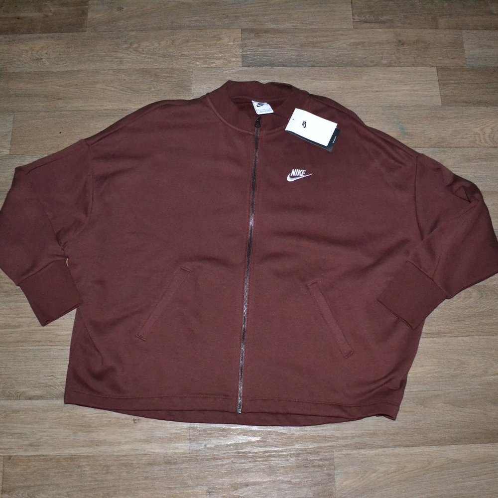 NWT Nike Essential Sportswear Brown Oversized Zip-up Fleece Sweatshirt Women M
